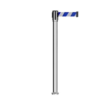 Retractable Belt Fixed Stanchion, 2ft Pol.Steel Post  7.5ft Blu/Wh